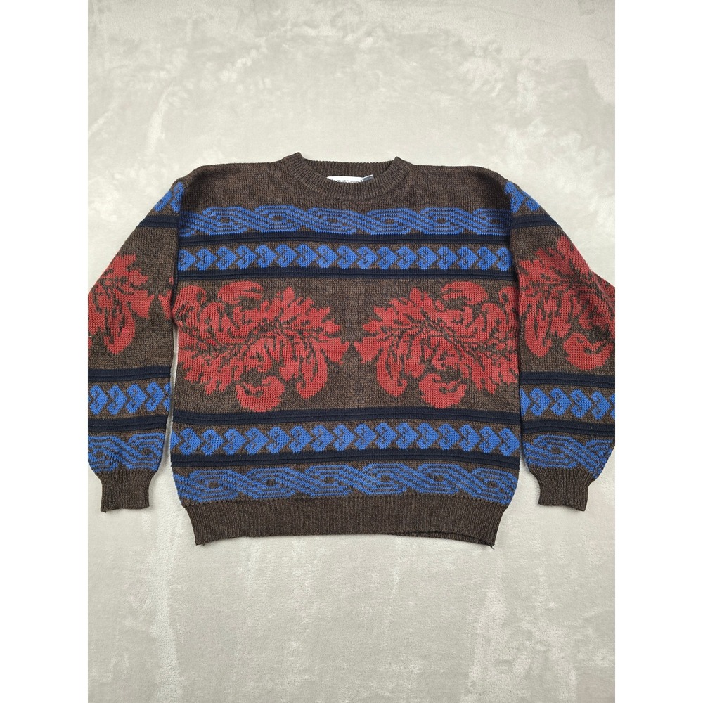 Vintage‎ Saturdays Sweater Womens L Brown Knit Abstract Geometric Acrylic *Read